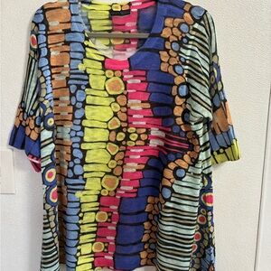 Nally & Millie Multicolor Abstract Short Sleeve Top L/XL